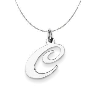 Silver, Ella Collection Medium Fancy Script Initial C Necklace - 20 In